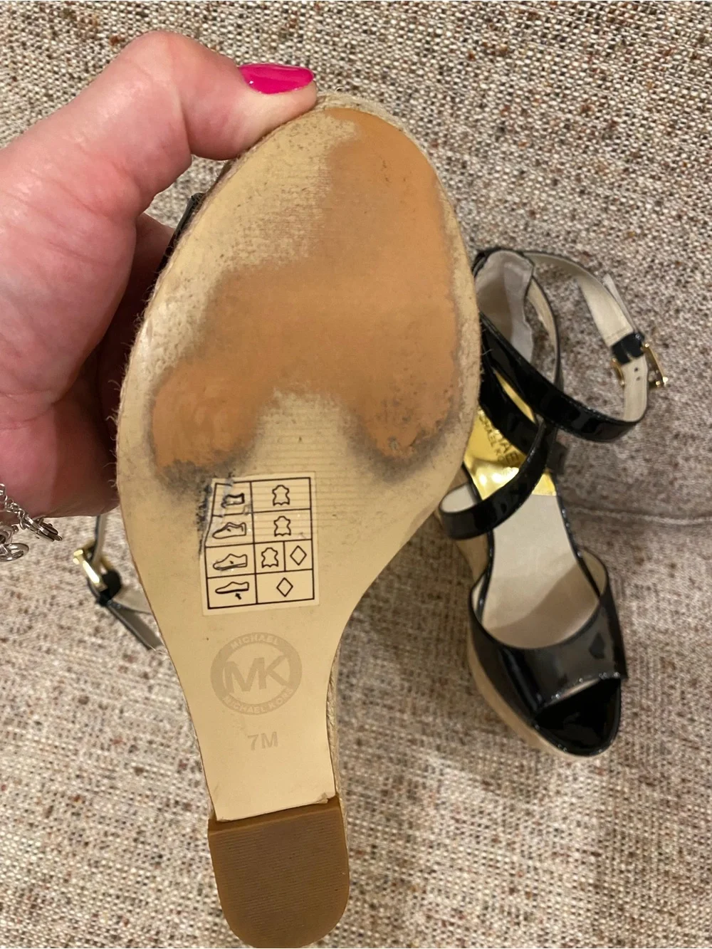 Michael Kors Black Patent Espadrille Platform Wedge Sandals